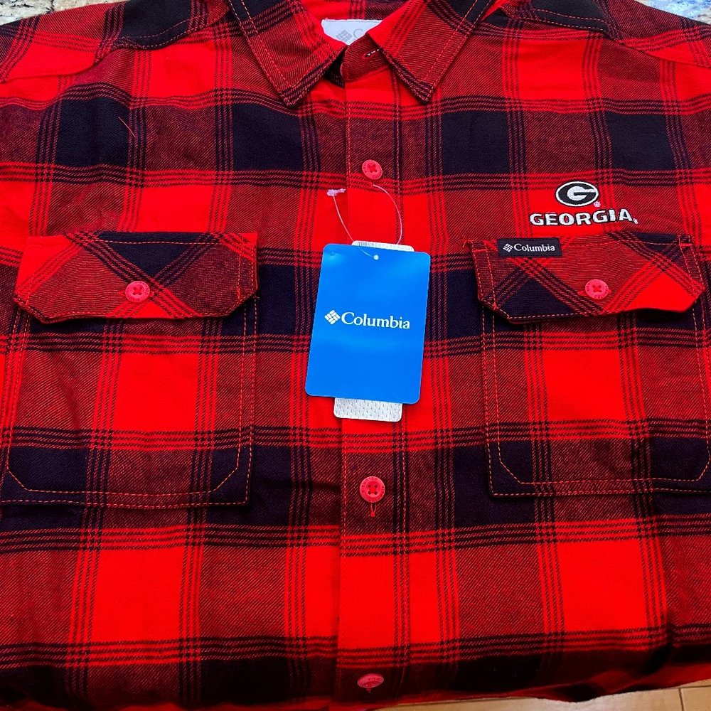GEORGIA BULLDOGS FLANNEL SHIRT-ADULT MEDIUM-COLUMBIA-STITCHED -NWT $65